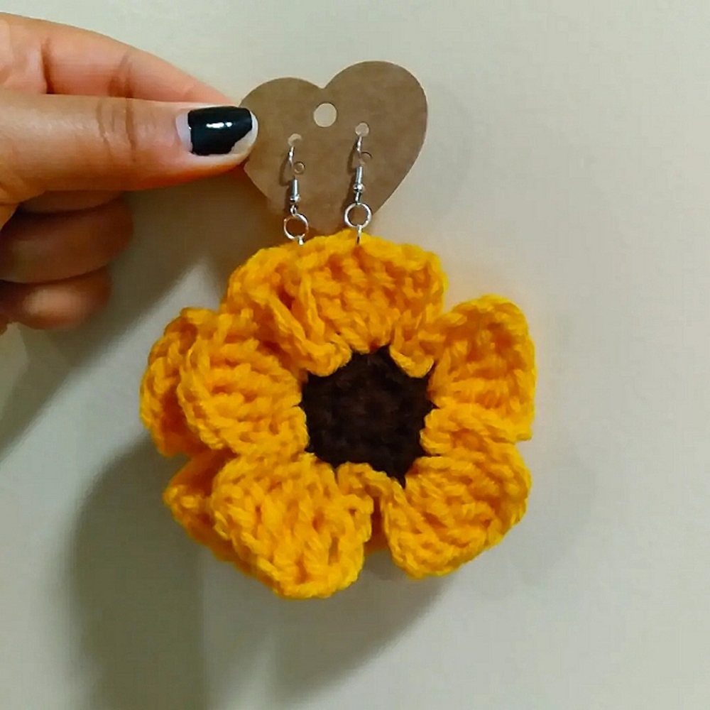 Sunflower Crochet Flower Earrings